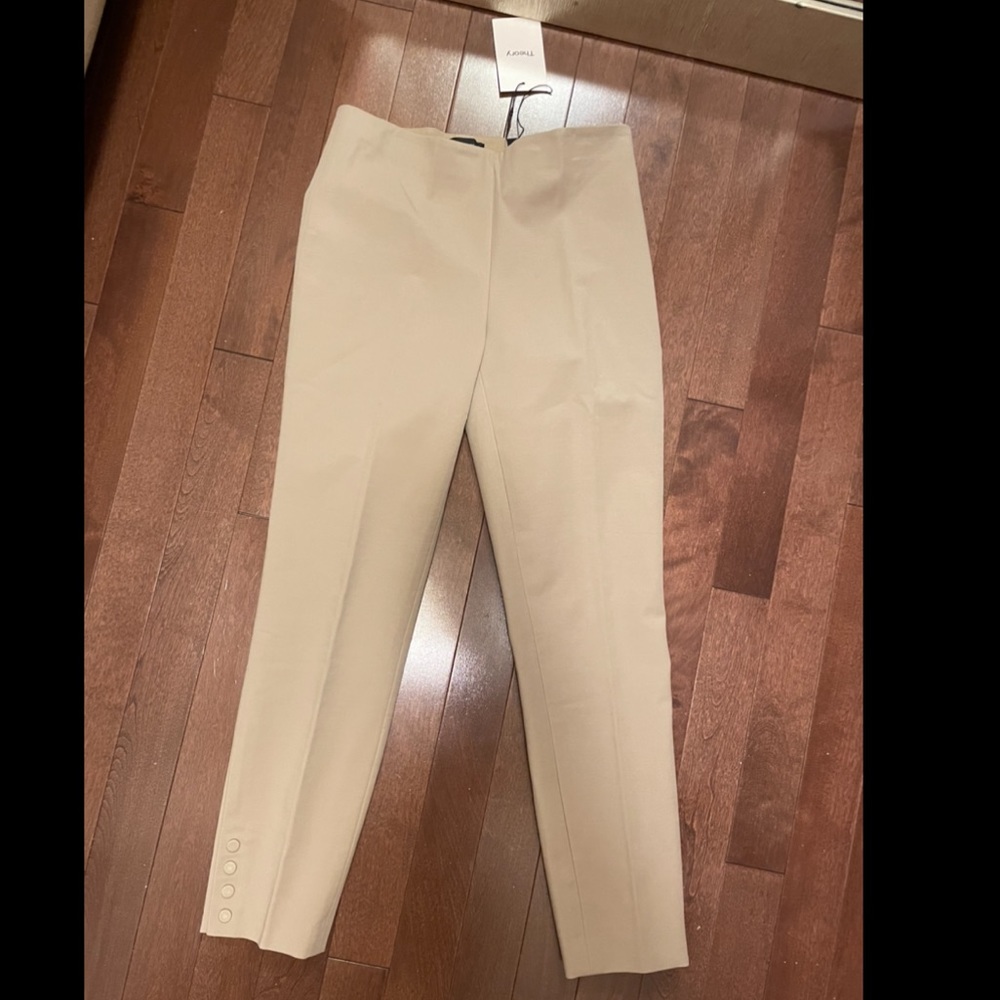 <sold>Theory beige button side zip pencil pants size 2